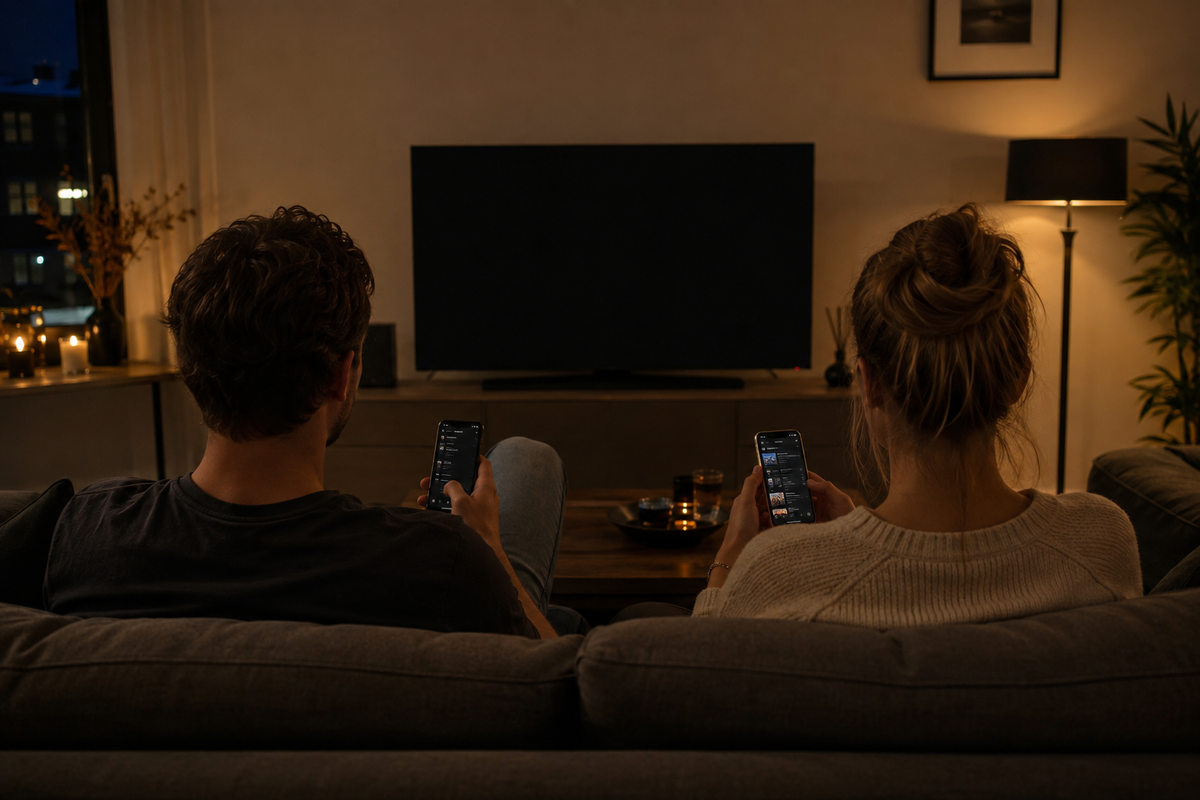 Op de bank het Qudoo-scherm bedienen vanaf de telefoon