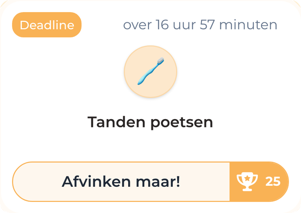 Qudoo-taakje Tanden poetsen van Teun, goed voor 25 punten