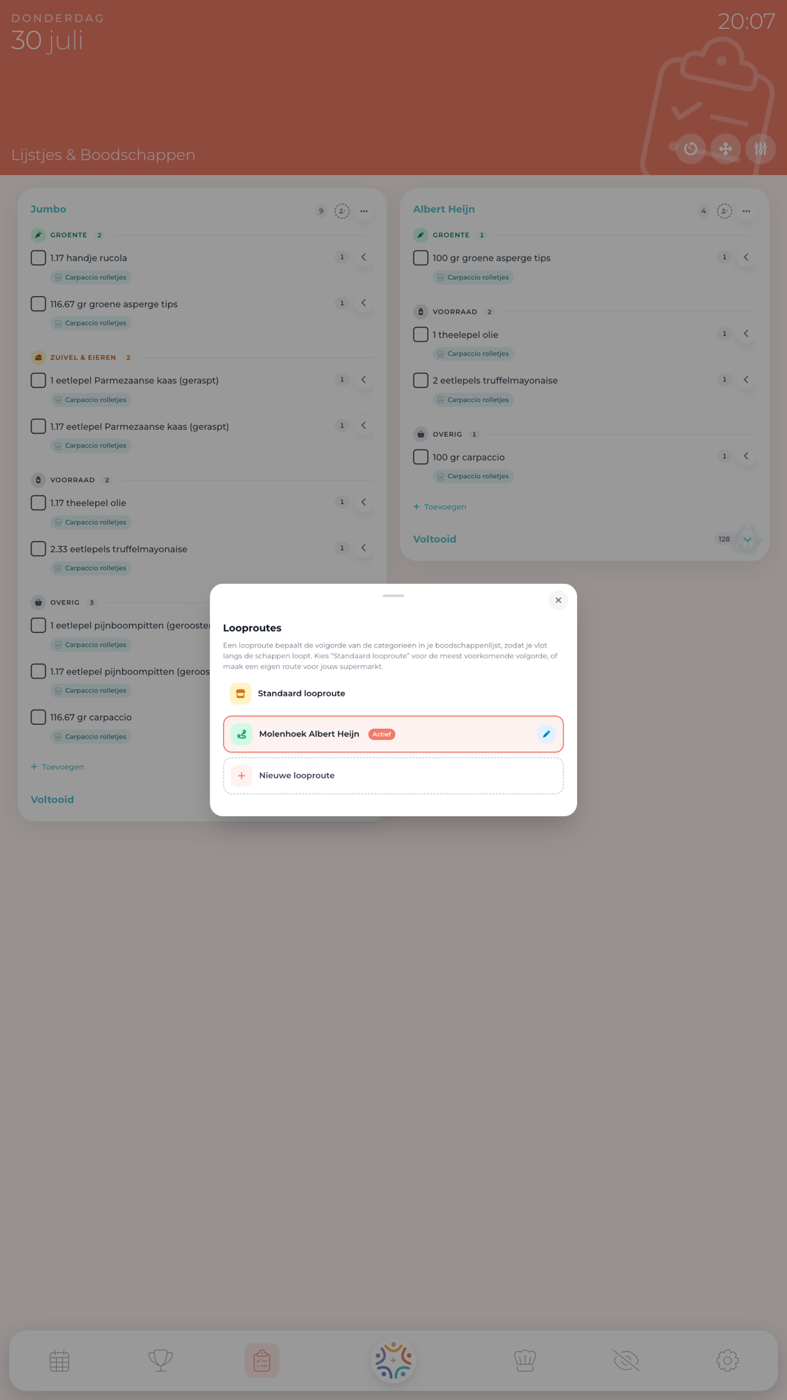 Het instellen van een looproute in Qudoo, zodat de boodschappenlijst de volgorde van de schappen in jouw supermarkt volgt